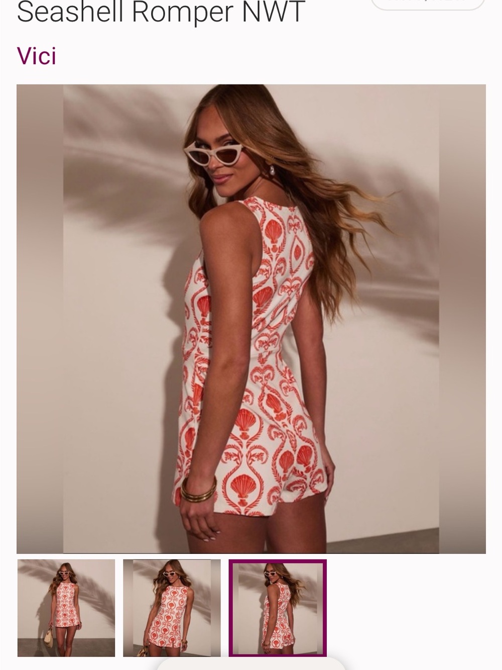 Vici Nautical Seashell Print Mini romper - Coral/White M - Picture 3 of 4